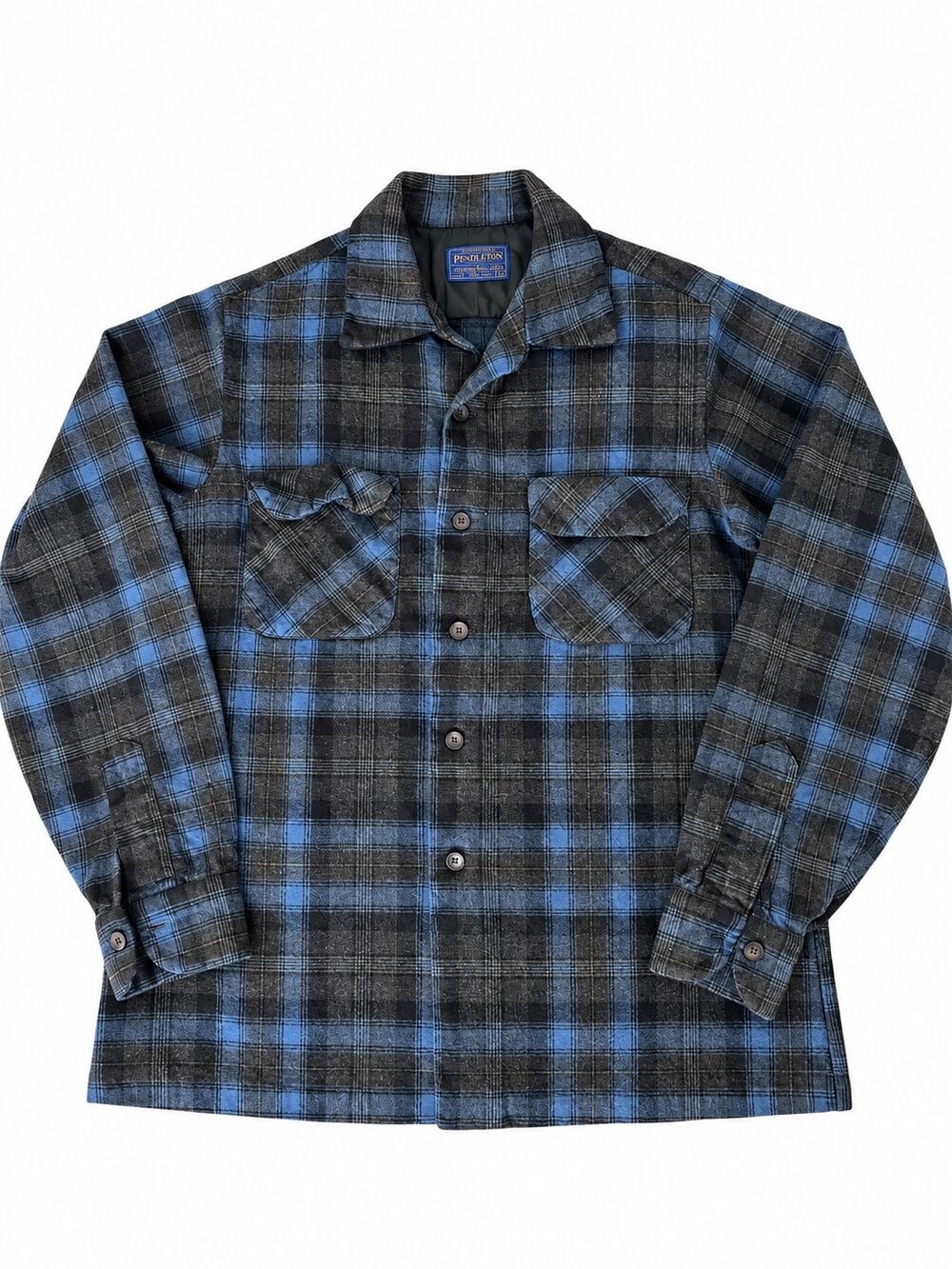 Vintage Pendleton 100% Virgin Wool Blue Shadow Plaid Board Shirt - Men's Medium